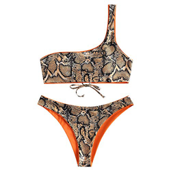 ZAFUL Conjunto de bikini reversible de corte alto para mujer de piel de serpiente con un hombro en oferta