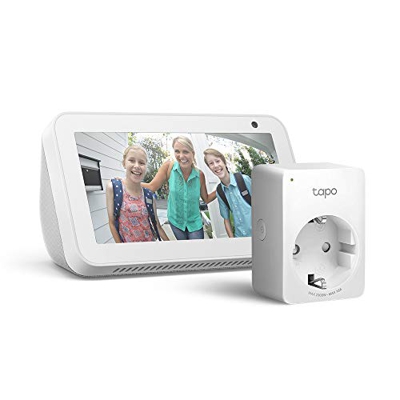 Echo Show 5, blanco + Tapo P100 Enchufe inteligente, compatible con Alexa