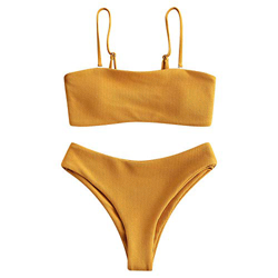 Zaful - Conjunto de bikini con tirantes, acolchado y texturizado para mujer amarillo L características
