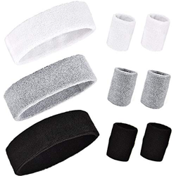 Wilxaw Juego de Muñequeras, 3 Pcs Diadema Deportiva Absorbente de Audor + 6 Pcs Ejercicio Sweatband para Muñeca (Negro + Blanco + Gris) precio