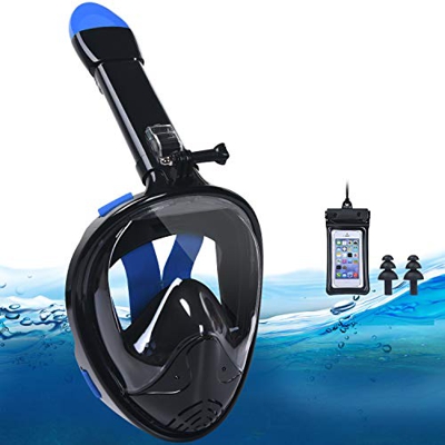 flintronic Máscara de Buceo, Plegable Máscara Snorkel, Máscara de Snorkel de Cara Completa 180 ° Vista Panorámica con Bolsa Impermeable para Teléfono,