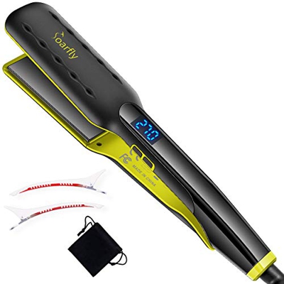 Soarfly Plancha de pelo de hierro plano iónico de turmalina de cerámica, planeador profesional para salón de instrumentos, barra de temperatura ajusta