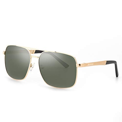 Cyxus Gafas de Sol Hombre Polarizadas, Gafas de Sol para Hombre UV400 Protection - Stylo Clásico Retro (Marco Dorado Brillante/Lente Verde Oscuro)