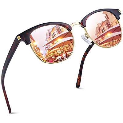 Joopin Gafas de Sol Polarizadas Hombre Media Montura con Protección UV400 Clásicas Retro Gafas para Hombre y Mujer Rosa