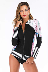 X-xyA Traje De Baño De Manga Larga De Rashguard para Mujer Secado Rápido Protección Solar Surf Traje De Baño Traje De Baño Atlético Tankini 6623,A,XL precio