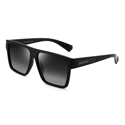 JIM HALO Gafas de sol retro polarizadas para hombres y mujeres Gafas de conducción cuadradas con parte superior plana (Montura negra/Lente gris degrad