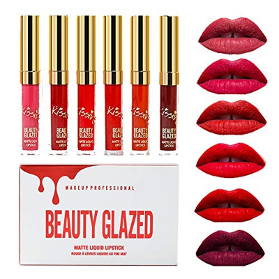 Beauty Glazed Lápiz labial líquido mate Set 6 colores Niebla Lápices labiales duraderos impermeables Copa antiadherente Brillo labial Pigmentos intens