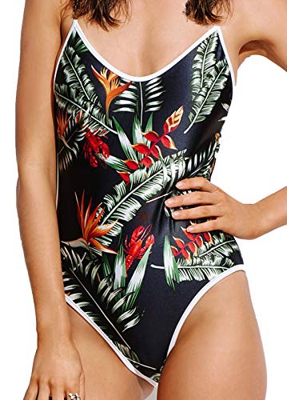 Monokini Mujer Push-up con Cuello en V con Relleno Acolchado Expuesto Volve Traje de Baño de Una Pieza Bikini,Negro,L