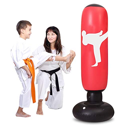 LEOHOME - Saco de boxeo hinchable para niños, 5.2ft Fitness sacos de boxeo independientes pesados bolsa de entrenamiento, rojo