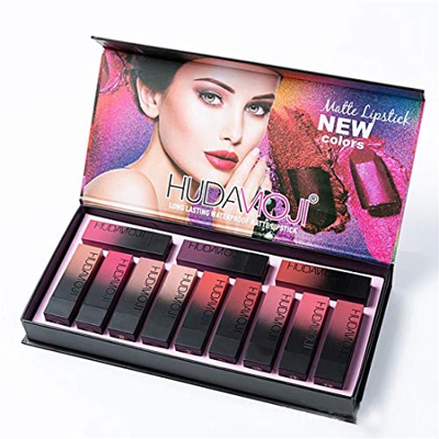 Set de maquillaje Lápiz labial Huda MOJI 12Pcs Lápices labiales Multicolores Taza antiadherente de larga duración Glamour Velvet Nutritivo Mate Lápiz 