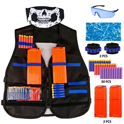 Gafild Kit de Chaleco Táctico para Niños, Chaqueta Táctica para Pistola Nerf Serie Juego de Batalla, con 30 de Espuma Dardos, 2 Quick Reload Clips, 2 