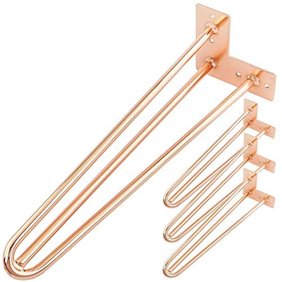 PrimeMatik - Pies para Mesa y Mueble Patas en Acero 3 Varillas 41 cm Cobre 4-Pack