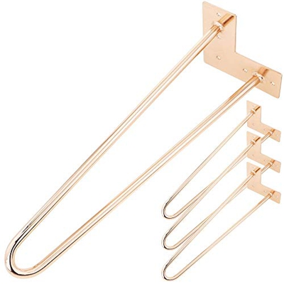 PrimeMatik - Pies para Mesa y Mueble Patas en Acero 2 Varillas 41 cm Cobre 4-Pack