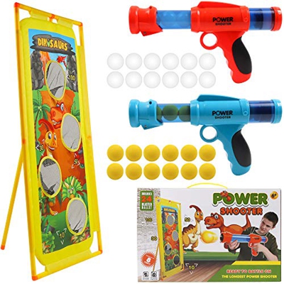 DigHealth 2 Piezas Lanzador Pelotas Espuma y Objetivo de Tiro Dinosaurio, Pistola Juguete con Bolas de Espuma y Bolas Luminosas, Pistola Blaster para 