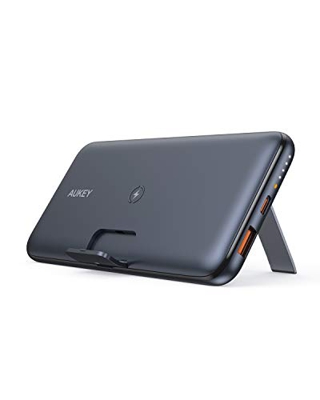 AUKEY Cargador portátil 10000 mAh, Cargador inalámbrico con Soporte de Plegable Pata, batería portátil con PD 3.0 Carga rápida 3.0, Paquete de batería