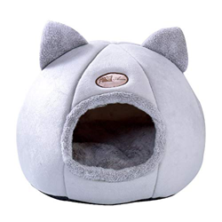 SMesoon Casa de Mascotas Plegable de Invierno, Cama de Gato de Perrera Caliente Semicerrada con Lindo Lazo, Almohadilla Suave para Dormir (L, Gris) características
