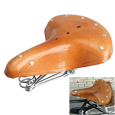 Sillín de Bicicleta Vintage, Asiento de cojín de Bicicleta de Cuero de PU con Sistema de absorción de Golpes de Resorte y Superficie Ancha, cojín de s