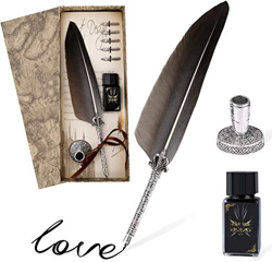 Pluma de Escritura, Joylink Antique Feather Pen Punta Vintage Pinta de Inmersión Metálica 5 Consejos Diferentes, Sobre Vintage, Una Botella de Tinta,  en oferta