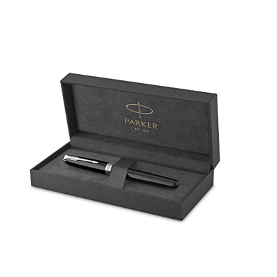 Parker Sonnet - Pluma estilográfica (lacada en negro, con adorno acabado en paladio y plumín mediano, en estuche)