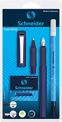 Schneider Ceod Shiny - Set de escritura con pluma estilográfica (bolígrafo y tinta para diestros y zurdos), color azul