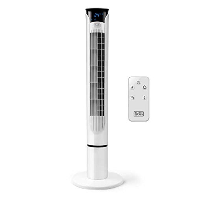 Black+Decker – BXEFT49E Ventilador de torre digital oscilante con mando a distancia extra alto 102 cm y silencioso, 3 velocidades, Temporizador 12h, T