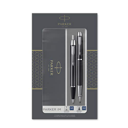 Parker IM set de regalo doble con bolígrafo y pluma estilográfica, acabado negro con adorno cromado, cartucho y recambio de tinta azul, estuche de reg precio