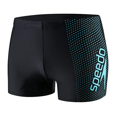 Speedo Gala Logo Pantalón de Baño Aquashort, Hombre, Black/Aqua Splash, 32 (ES 80 CM)