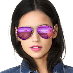 SODQW Gafas de Sol Polarizadas Mujer Espejo Marca Clásico Metal Marco 100% UVA/UVB Protección (Marco Dorado Lente Morado Violeta (Espejo)) precio