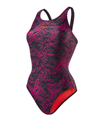 Speedo Boom Allover, Bañador para Mujer, multicolor (Negro/rosa eléctrico (Lava Red Liner And Branding)), talla 38 EU características