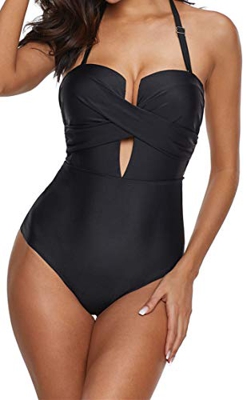 Ocean Plus Mujer Cuello Halter Sin Respaldo Color Liso Traje de Baño de Una Pieza Triángulo Traje de Baño con Nudo de Proa en la Espalda (XL (EU 40-42