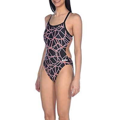 Arena W Challenge Back One Piece Bañador Deportivo Mujer Carbonics Pro, Black-Red, 38