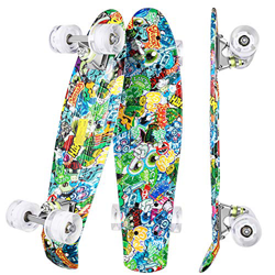 WeSkate Mini Cruiser Skateboard Retro Full Board 22 "55cm Vintage Skateboard con borde de plástico Cruiser Board con PU Flash Wheel Bearing ABEC-7 par en oferta