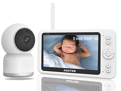 Vigilabebés Inalambrico Bebé Monitor con 5" 1080P Pantalla LCD, Monitor Bebe Cámara Full HD de 355 ° con Visión Nocturna, Sensor de Temperatura y VOX,