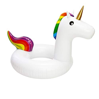 JSJE Piscina Inflable Flotador, Unicornio Gigante Inflable Anillo, Fiesta del Verano Salón Balsa Decoraciones, Arco Iris Correpasillos rápido Válvulas
