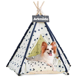 Arkmiido Tienda para Mascotas con Cama, Casa de Lona para Perros y Gatos, Tipi para Mascotas con Cojín de, Bajo Techo, en Exteriors. (Beige) precio