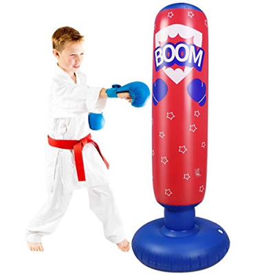 Rehomy Saco de Boxeo de 125 Cm Saco de Boxeo Inflable para Niños Saco de Boxeo de Rebote Inmediato de Pie Libre para La Práctica del Ejercicio Físico 