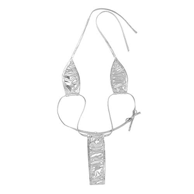 iiniim Conjunto de Micro Bikini Mujer Halter Una Pieza Erótica Profundo V Picardías Traje de Baño Brillante Sexy Lencería Ropa de Baño Tanga Braga Alt