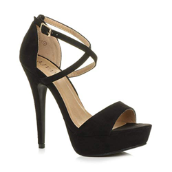 Mujeres tacón Alto Plataforma Fiesta Noche Boda Zapatos de Punta Abierta Sandalias de Tiras Cruzado número 4 37 en oferta