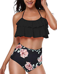 heekpek Bikini Mujer con Volantes Halter Top Relleno Cintura Alta Biquini Tallas Grandes (E, S) precio