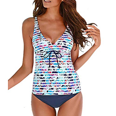 Traje de Baño Mujer 2019 SHOBDW Sexy Conjunto de Bikini Push Up Playa Bohemia Raya Shorts Tanga Mujer Escote En V Bañadores de Mujer Dos Piezas Tankin