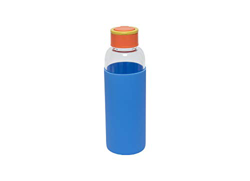 Fisura | Botella de Agua de Cristal con Funda de Silicona Eco-Friendly Reutilizable 480 ml. Apta para niños. 20,5 x 6 cm. (Azul) en oferta