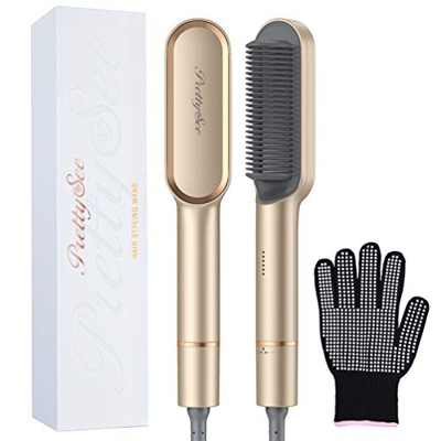 Cepillo Alisador, Cepillo Alisador de Pelo, Calefacción PTC, con guante, 5 Temperatura Regulable, Calentamiento rápido 30S,130℃-200℃, Anti-quemaduras,