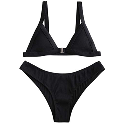 ZAFUL - Conjunto de bikini para mujer con cierre frontal Negro S precio