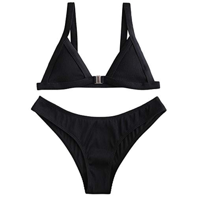 ZAFUL - Conjunto de bikini para mujer con cierre frontal Negro S