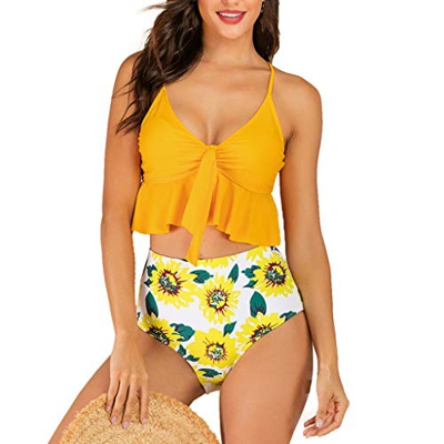 Bikinis Mujer 2019 Bikini con Estampado de Cintura Alta Sexy Traje de Baño de Dos Piezas Brasileños Acolchado Bañador vikinis Push Up Dividido BañAdor