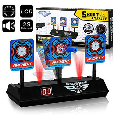 swonuk Objetivos de Tiro Eléctrico, Reinicio Automático, Tablero de Puntuación con Pantalla LCD Efecto de Sonido de Luz, para Nerf Guns Blaster Elite/