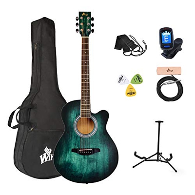 Winzz 40 Pulgadas Guitarra Acústica con Cuerdas de Acero para Principiantes Adultos y Estudiantes, Elegante Diseño de Color Único (Azul-Verde)
