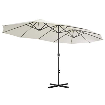 Festnight- Sombrilla de Jardín Parasol para Jardín con Doble Toldo 460 x 270 x 246 cm Arena (Incluye 12 Varillas)