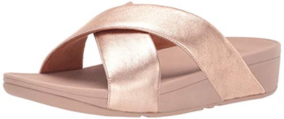 FitFlop Lulu Cross Slide, Sandalias de Punta Descubierta Mujer, Pink Rose Gold 323, 38 EU