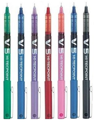Pack de 7 Bolígrafos Pilot BX V5 Varios Colores - Bolígrafo Extra Fino Hi-Tecpoint con Punta 0.5mm - Anchura de Línea de 0.3mm (1x de Cada Color: Negr